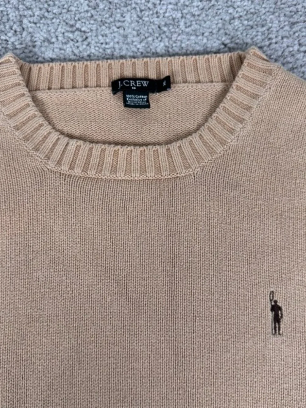 Vintage J Crew Sweater Men Camel Color Oarsman Logo Cotton Preppy Knit Size XL